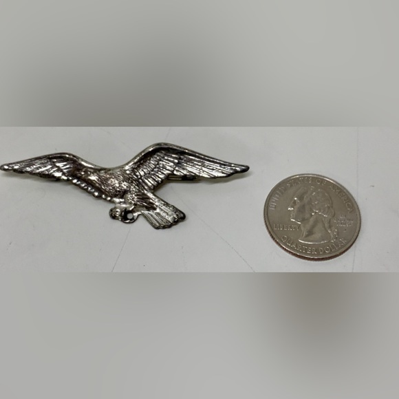 Mid Century Vintage Sterling Silver Bald Eagle Pinback Brooch - Picture 3 of 8